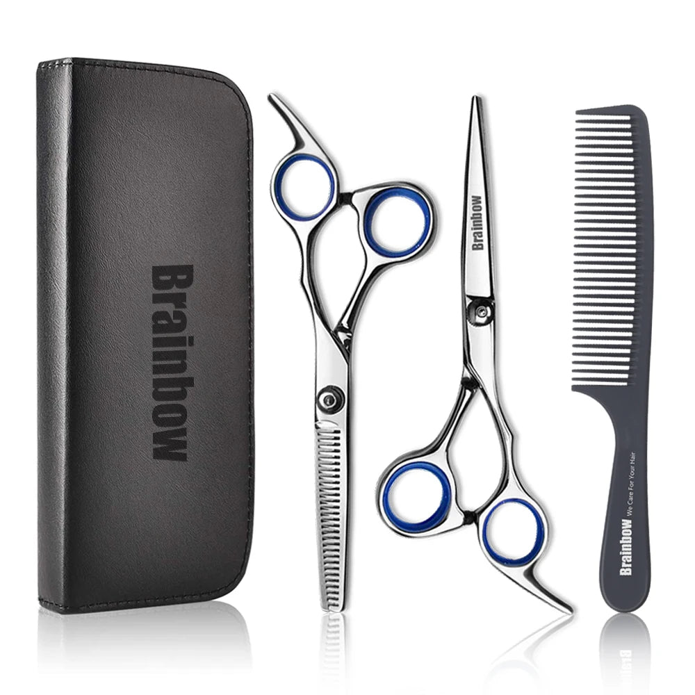 Brainbow 6 inch Cutting Thinning Styling Tool Hair Scissors Stainless Steel Salon Hairdressing Shears Regular Flat Teeth Blades