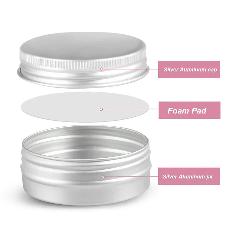 10Pcs 5g/10g/15g/20/30/50/60ml Empty Aluminum Jar Refillable Cosmetic Bottle Ointment Cream Sample Packaging Container Screw Cap
