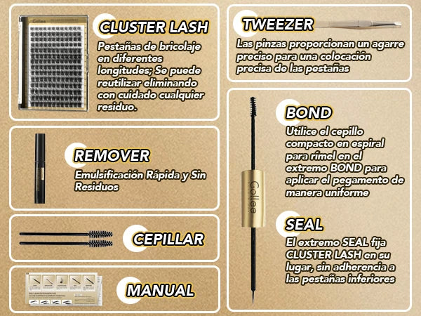 Gollee Lash DIY Cluster 168pcs 2 in1 Bond&Seal Cluster Lashes with Tweezer Remover Super Soft Premade Fan Lashes Makeup tools