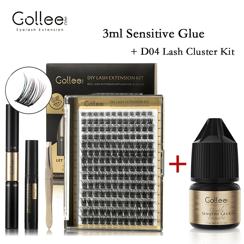 Gollee Lash DIY Cluster 168pcs 2 in1 Bond&Seal Cluster Lashes with Tweezer Remover Super Soft Premade Fan Lashes Makeup tools
