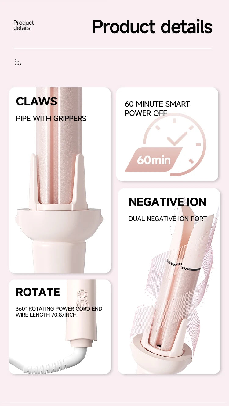Automatic Curling Iron 32mm Auto Rotating Ceramic Hair Curler Anti-Scald Fast Heating Hair Curling Wand for Hair Waves Styling