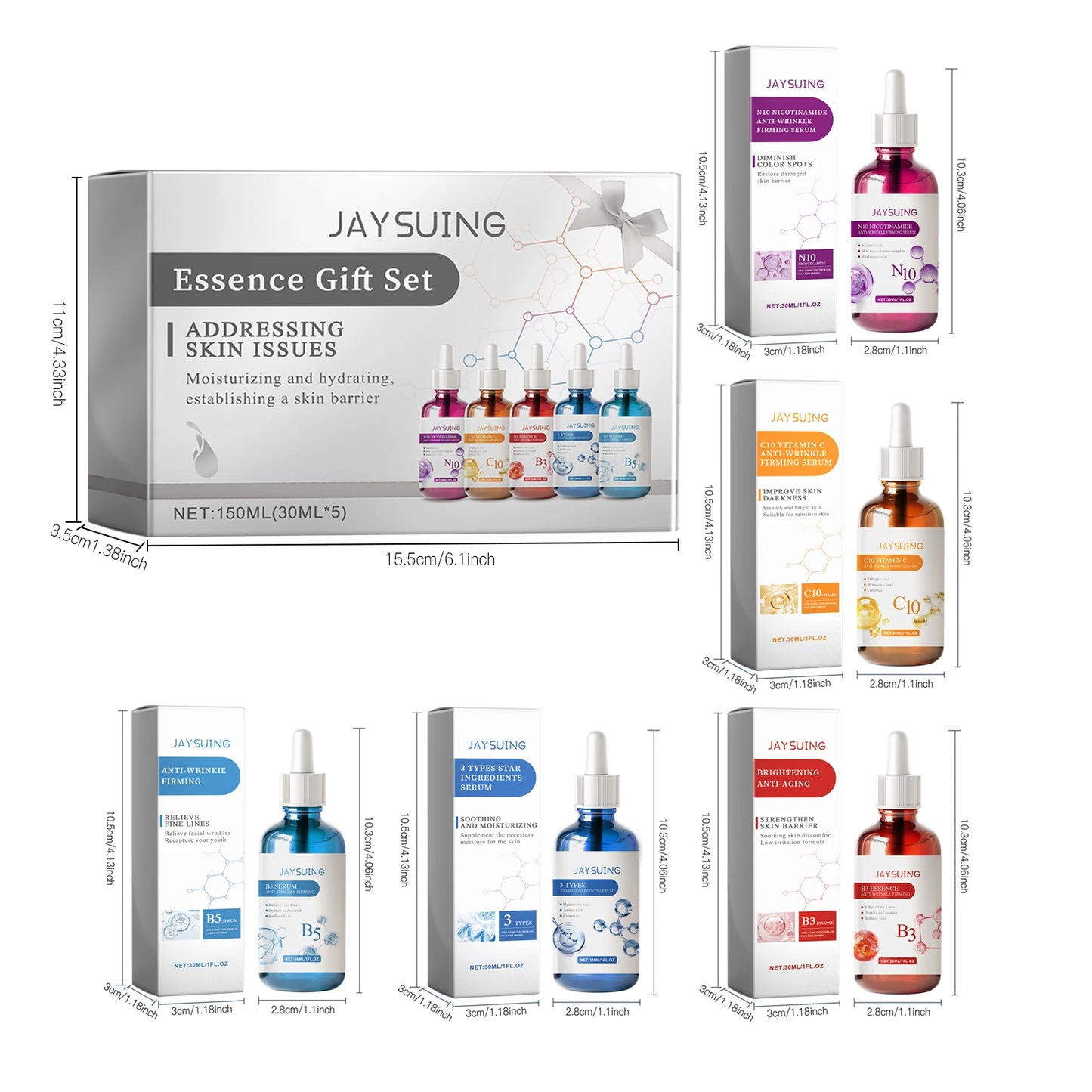Facial Skin Care Serum Gift Set Moisturizing Nourish Fade Fine Lines Firming Wrinkles Brighten Skin Tone Smooth Face Essence Kit