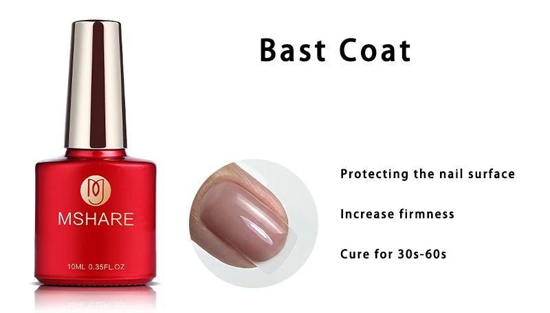 MSHARE 10ml Base Coat Top Gel Clear Construction Dehydrator Primer Reinforce Soak Off Nails Gels UV LED Glue