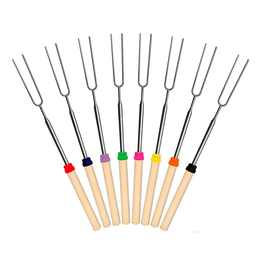Marshmallow Roast with Wooden Handle Retractable Fork Set 32 Inch Retractable Marshmallow Skewer Campfire Grill Tool