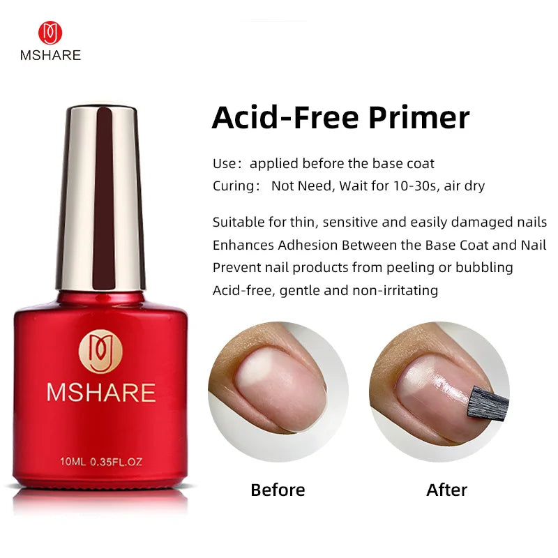 MSHARE 10ml Base Coat Top Gel Clear Construction Dehydrator Primer Reinforce Soak Off Nails Gels UV LED Glue