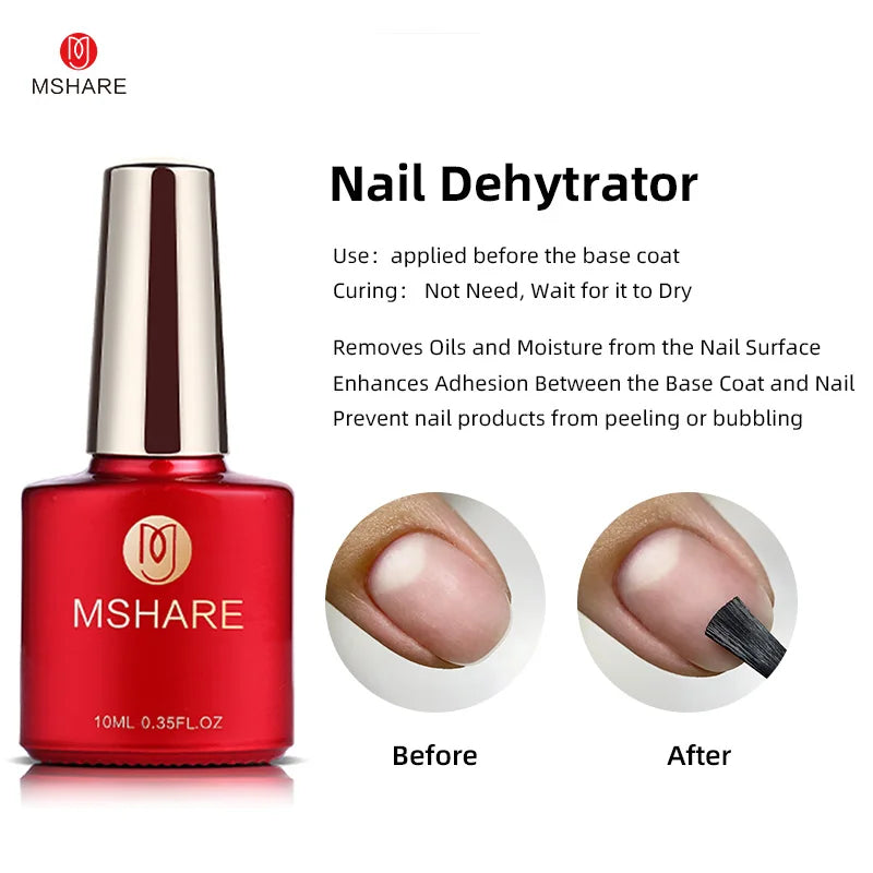 MSHARE 10ml Base Coat Top Gel Clear Construction Dehydrator Primer Reinforce Soak Off Nails Gels UV LED Glue