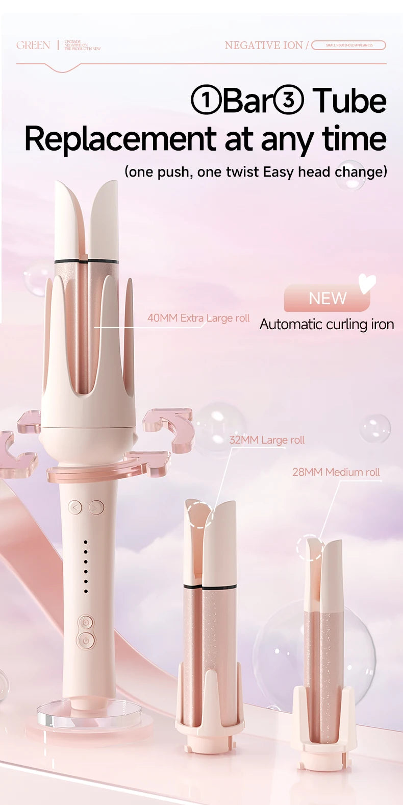 Automatic Curling Iron 32mm Auto Rotating Ceramic Hair Curler Anti-Scald Fast Heating Hair Curling Wand for Hair Waves Styling