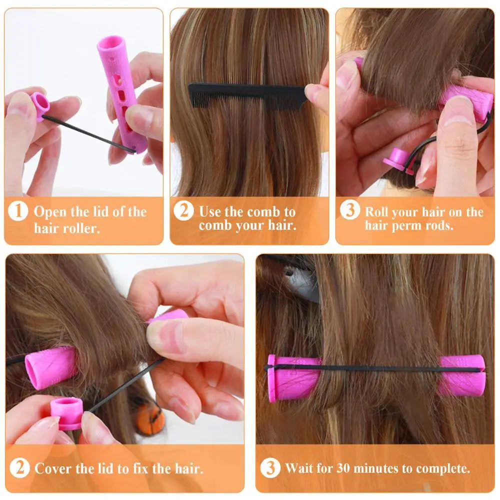 50pcs 5Sizes Hair Rollers Hair Perm Rods Set Curlers Cold Wave Rods For Women Long Short Hair DIY Hairdressing Styling Tools