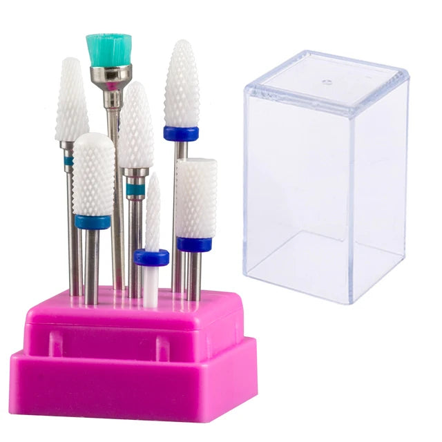 7pcs Nail Art Tungsten Steel Milling Cutter Set Ceramic Nail Drill Bit Electric Drill Nail Machine Pedicure Tool Accessories