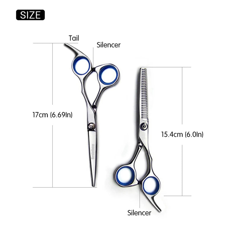 Brainbow 6 inch Cutting Thinning  Styling Tool Hair Scissors Stainless Steel Salon Hairdressing Shears Regular Flat Teeth Blades