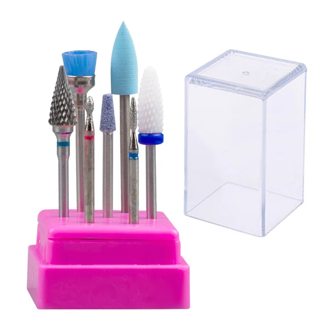 7pcs Nail Art Tungsten Steel Milling Cutter Set Ceramic Nail Drill Bit Electric Drill Nail Machine Pedicure Tool Accessories