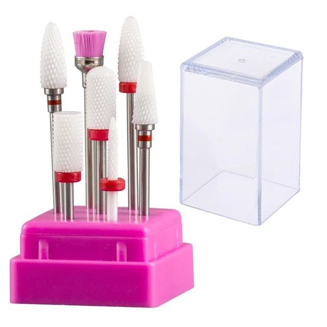 7pcs Nail Art Tungsten Steel Milling Cutter Set Ceramic Nail Drill Bit Electric Drill Nail Machine Pedicure Tool Accessories