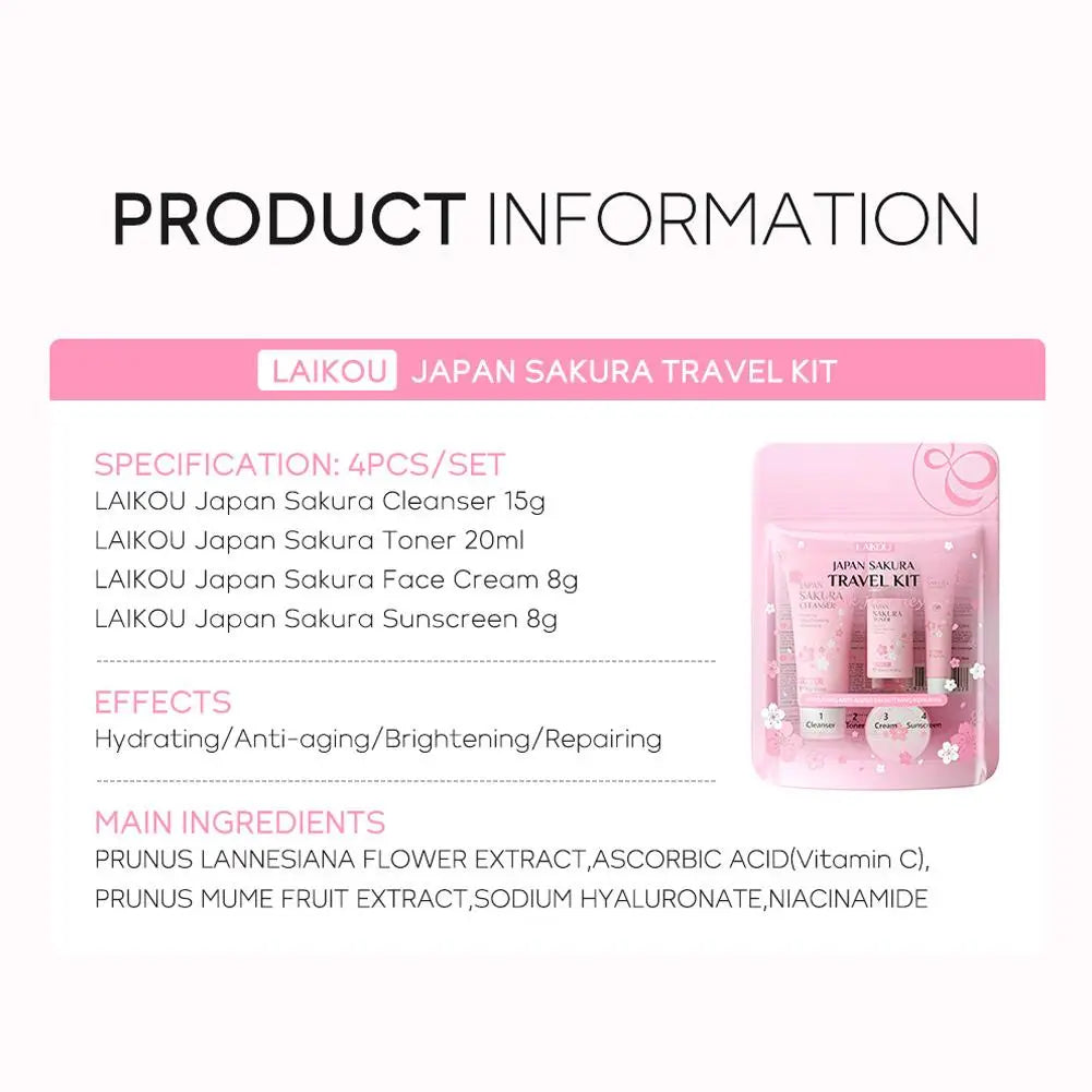 4pcs/Bag Sakura Skin Care Sets Facial Cleanser Face Face Toner Sunscreen Products Care Moisturizing Smoothing Nourishing