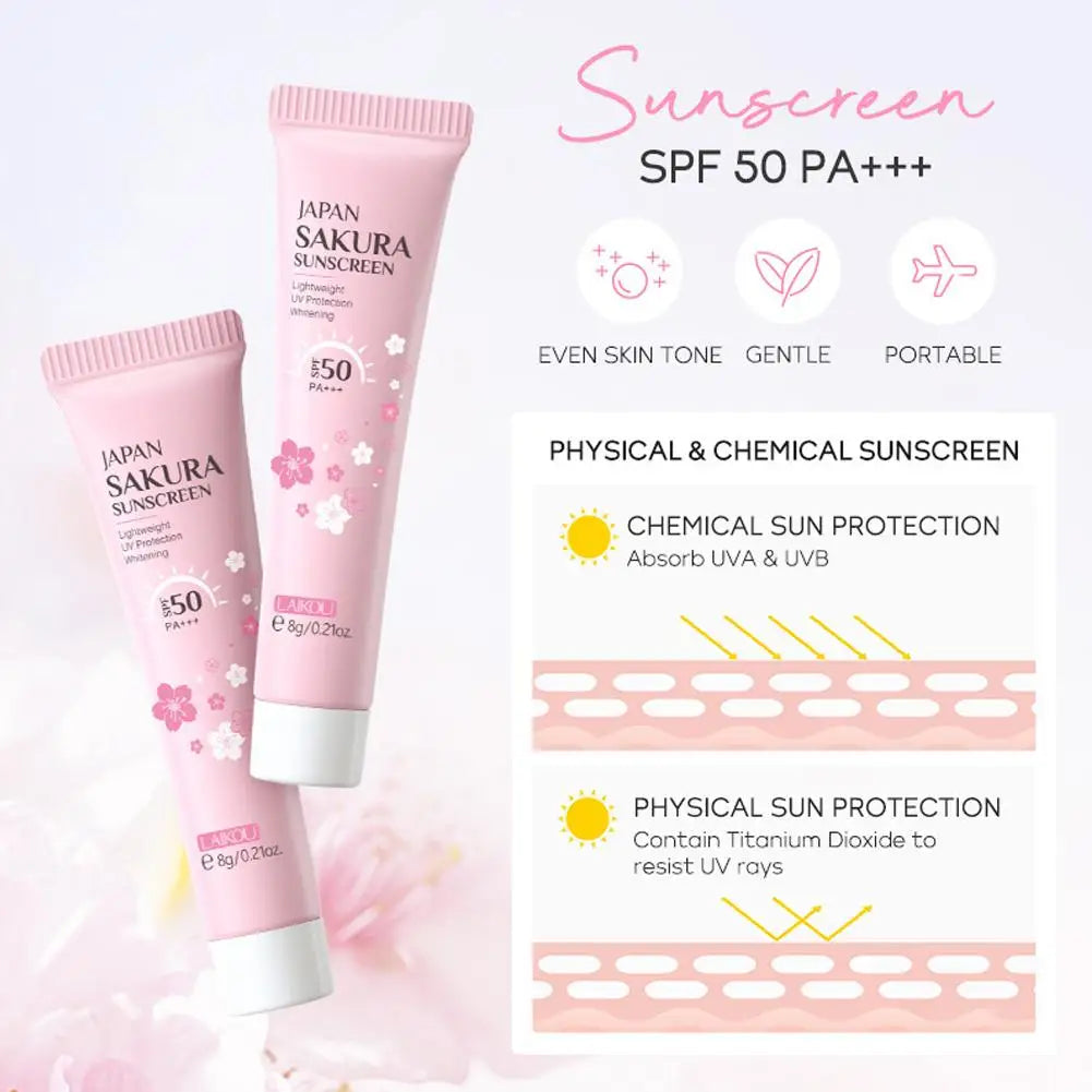4pcs/Bag Sakura Skin Care Sets Facial Cleanser Face Face Toner Sunscreen Products Care Moisturizing Smoothing Nourishing