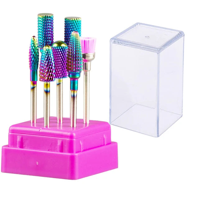 7pcs Nail Art Tungsten Steel Milling Cutter Set Ceramic Nail Drill Bit Electric Drill Nail Machine Pedicure Tool Accessories