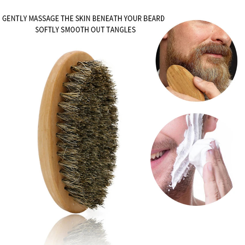 Professional Soft Boar Bristle Beard Brush Scissors Shaving Brush Comb Men Mustache Comb Kit With Gift Bag Beard Comb Set