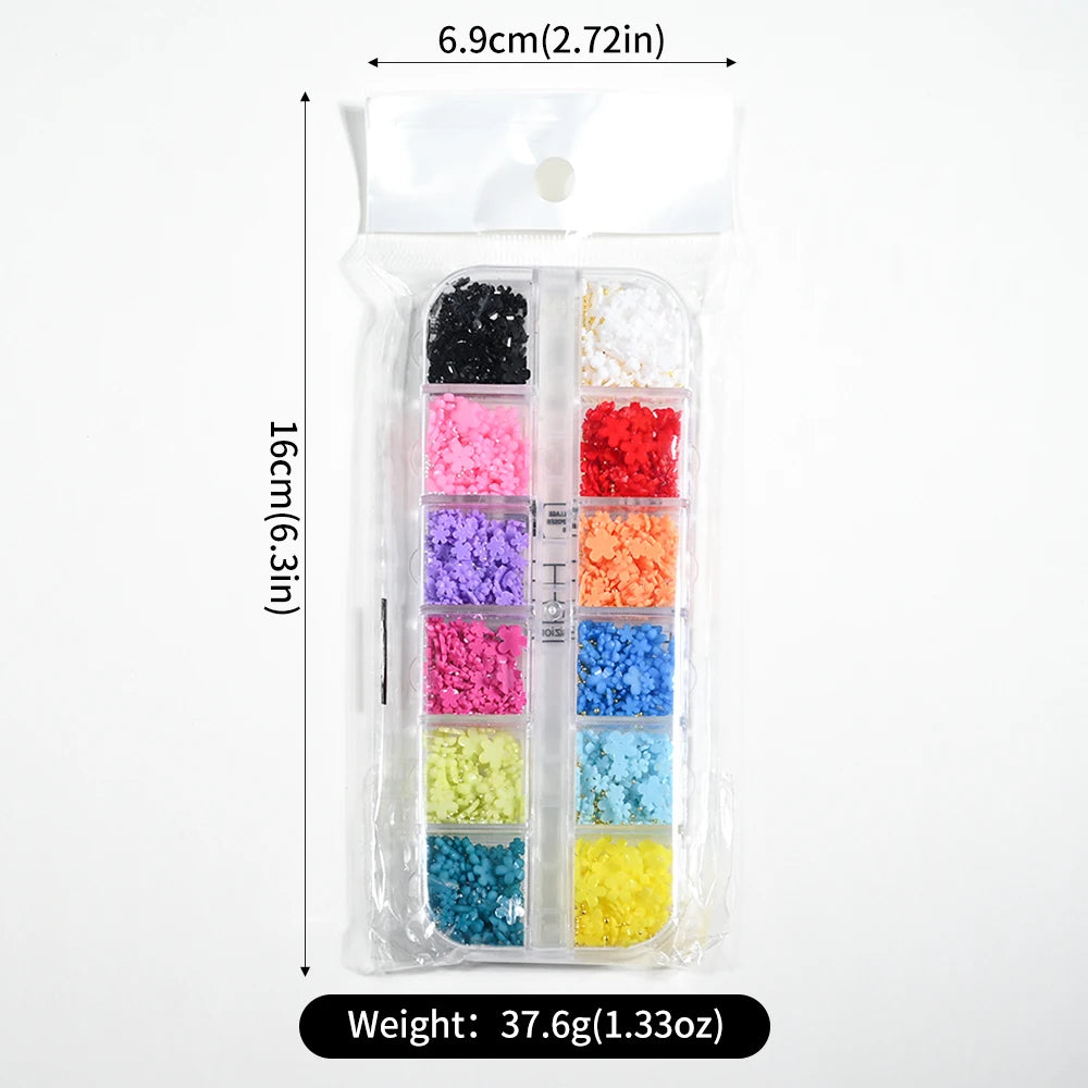 3D Acrylic Flower Nail Art Decorations Gold Silver Caviar Beads Nails Charms Mixed Resin Petal Blossom Nail Accessories DIY Nail
