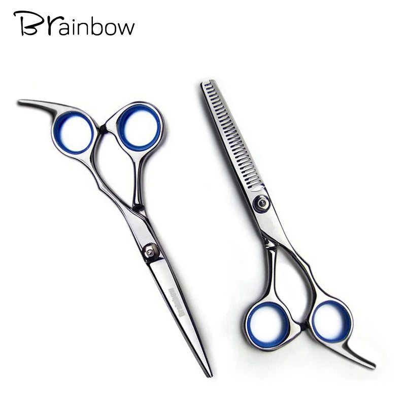 Brainbow 6 inch Cutting Thinning  Styling Tool Hair Scissors Stainless Steel Salon Hairdressing Shears Regular Flat Teeth Blades
