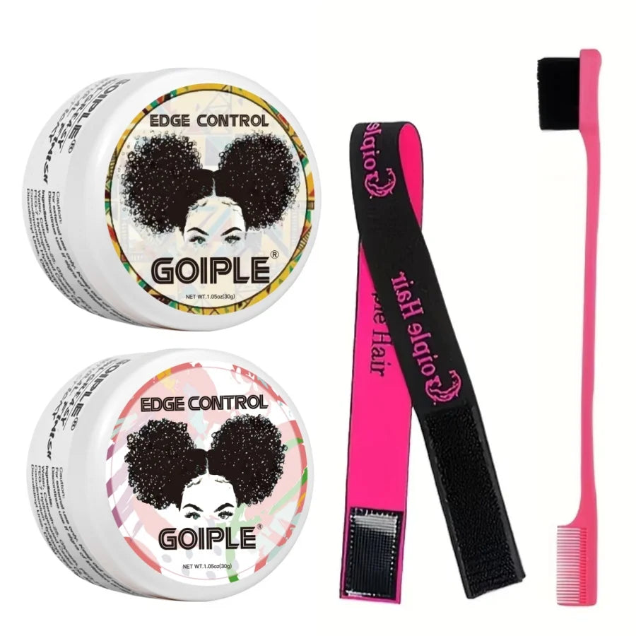 GOIPLE 30g Women Edge Control Wax Kit Non-Greasy Styling Gel Small Size Long Lasting Slick Flyaways Hairline Gel with Brush 4pcs