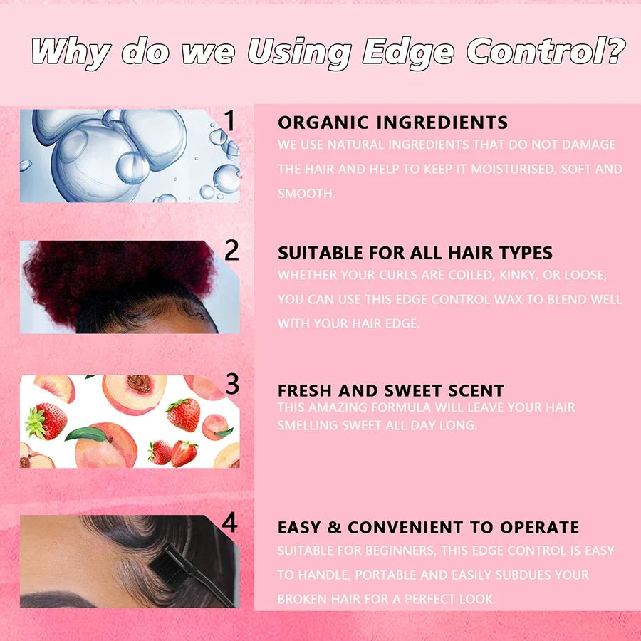 GOIPLE 30g Women Edge Control Wax Kit Non-Greasy Styling Gel Small Size Long Lasting Slick Flyaways Hairline Gel with Brush 4pcs