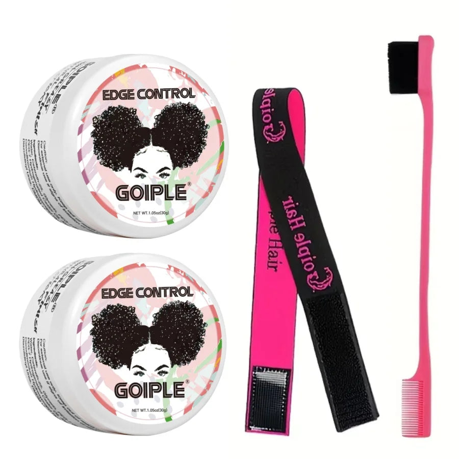 GOIPLE 30g Women Edge Control Wax Kit Non-Greasy Styling Gel Small Size Long Lasting Slick Flyaways Hairline Gel with Brush 4pcs