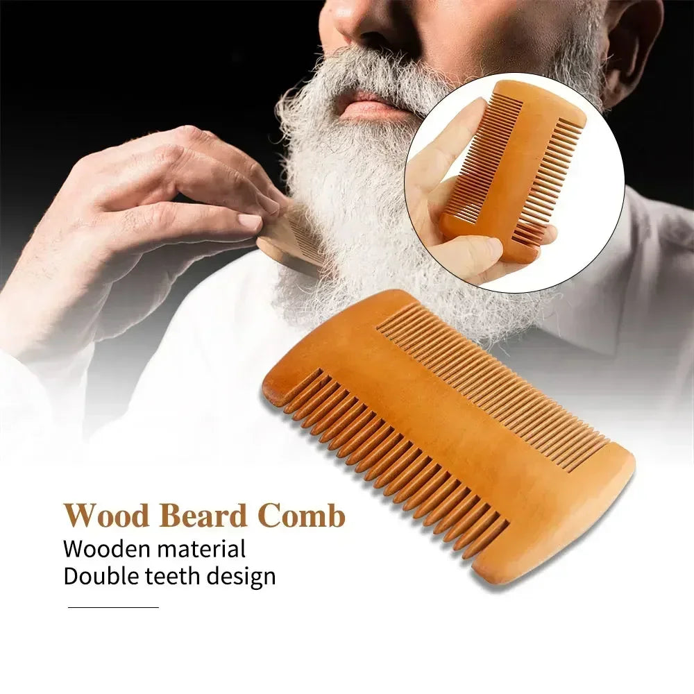 3pcs Professional Beard Shaving Kits Soft Beard Brush Hairdresser Shaving Comb Trimming Scissor Set for Men's Mustache