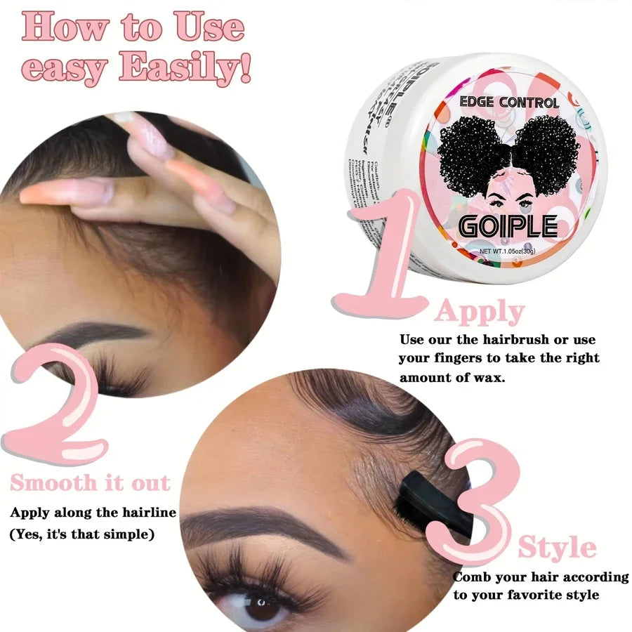 GOIPLE 30g Women Edge Control Wax Kit Non-Greasy Styling Gel Small Size Long Lasting Slick Flyaways Hairline Gel with Brush 4pcs