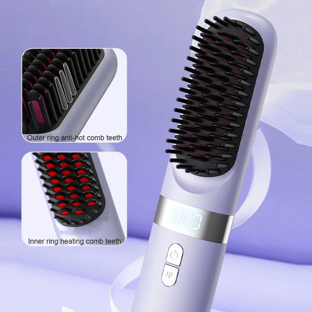Wireless Hair Straightener Hot Comb Ceramic Heating Professional Electric Brush smoot hairstyle Iron Negative Ion Hair Care Comb