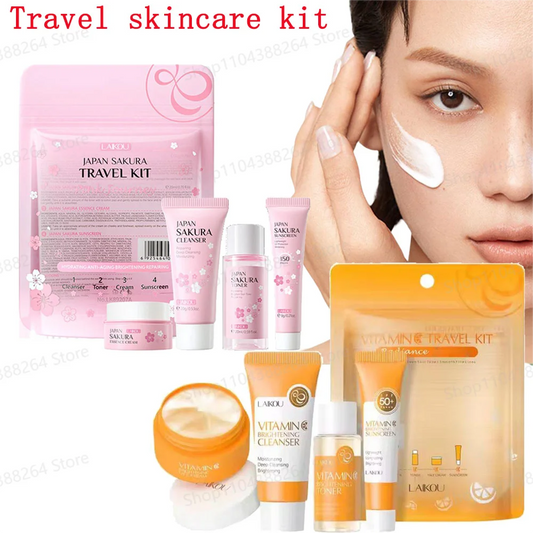4pcs/Bag Sakura Skin Care Sets Facial Cleanser Cream Face Toner Sunscreen Products Moisturizing Smoothing Nourishing Travel Kit