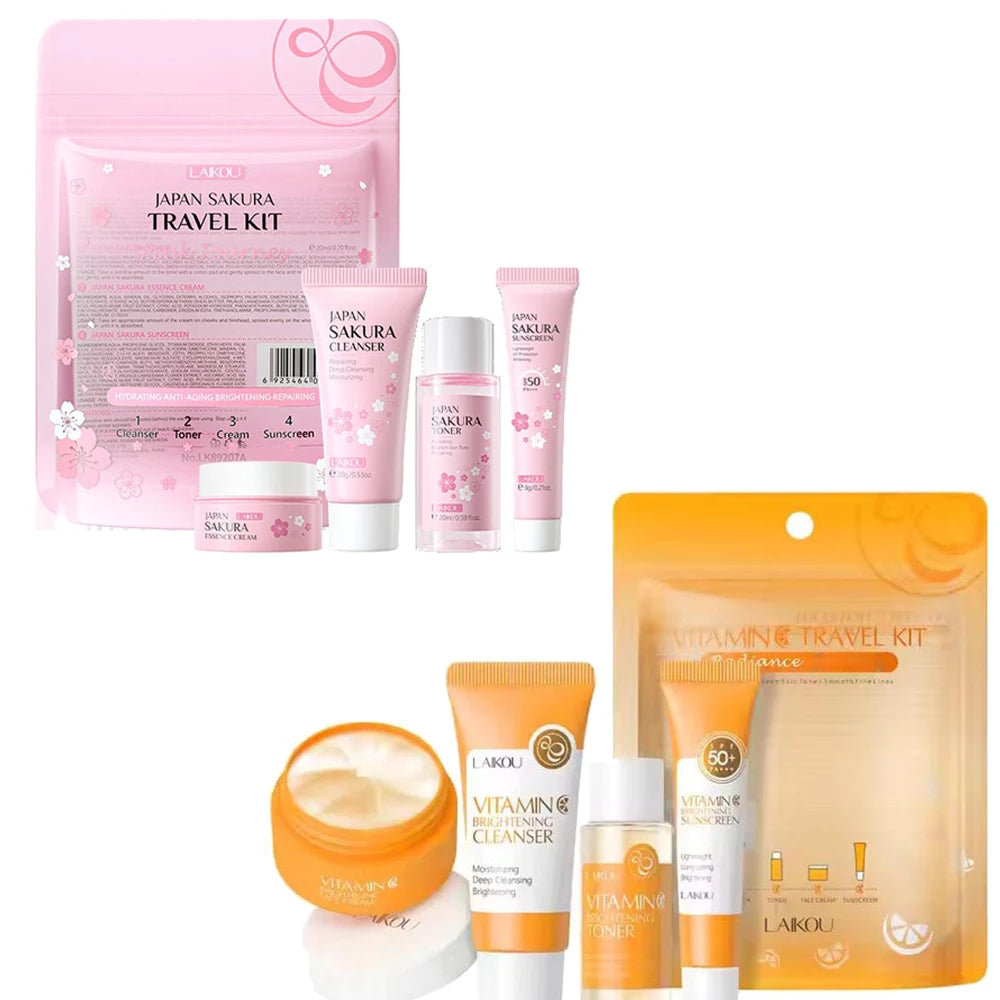 4pcs/Bag Sakura Skin Care Sets Facial Cleanser Cream Face Toner Sunscreen Products Moisturizing Smoothing Nourishing Travel Kit