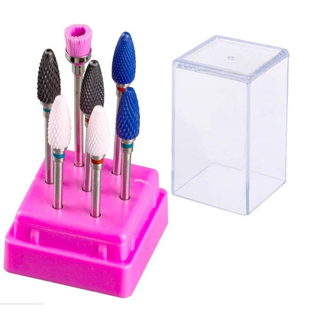 7pcs Nail Art Tungsten Steel Milling Cutter Set Ceramic Nail Drill Bit Electric Drill Nail Machine Pedicure Tool Accessories
