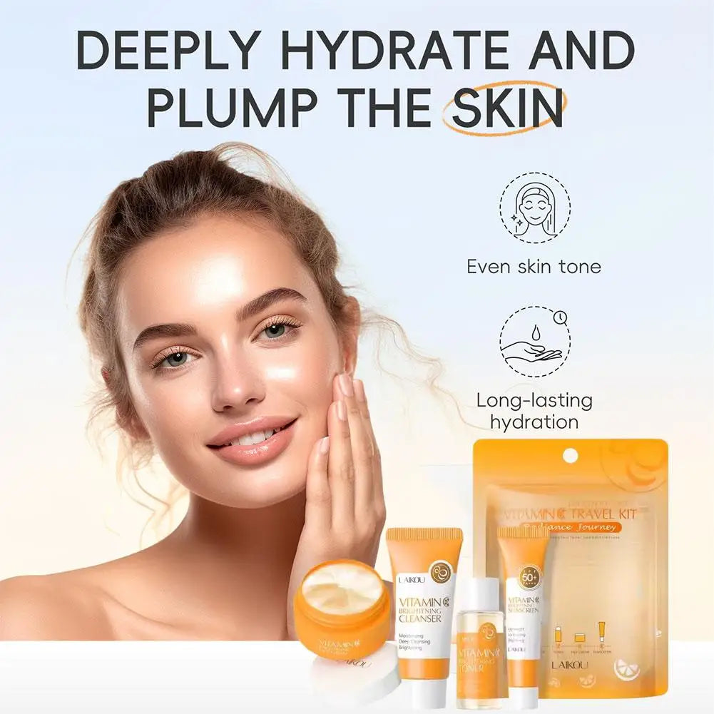 4pcs/Bag Sakura Skin Care Sets Facial Cleanser Cream Face Toner Sunscreen Products Moisturizing Smoothing Nourishing Travel Kit