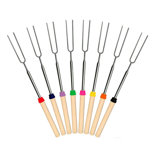 Marshmallow Roast with Wooden Handle Retractable Fork Set 32 Inch Retractable Marshmallow Skewer Campfire Grill Tool