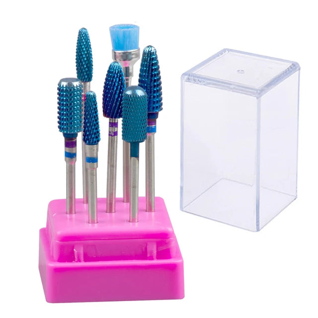 7pcs Nail Art Tungsten Steel Milling Cutter Set Ceramic Nail Drill Bit Electric Drill Nail Machine Pedicure Tool Accessories