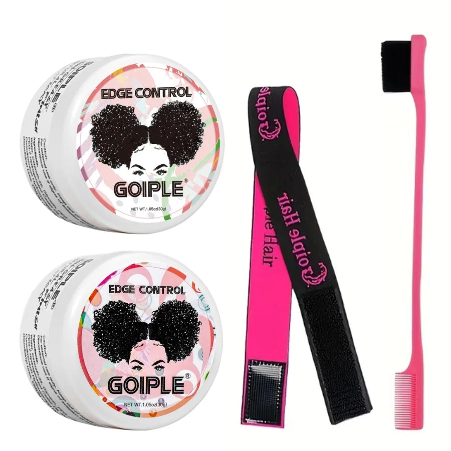 GOIPLE 30g Women Edge Control Wax Kit Non-Greasy Styling Gel Small Size Long Lasting Slick Flyaways Hairline Gel with Brush 4pcs