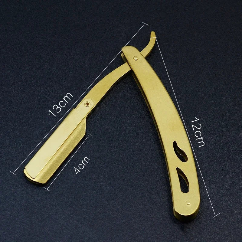 Barbers Manual Razor Beard Brush Set  Men Straight Edge Depilation Razor Salon Haircut Beard Eyebrow Shaving Tools with 10 Blade