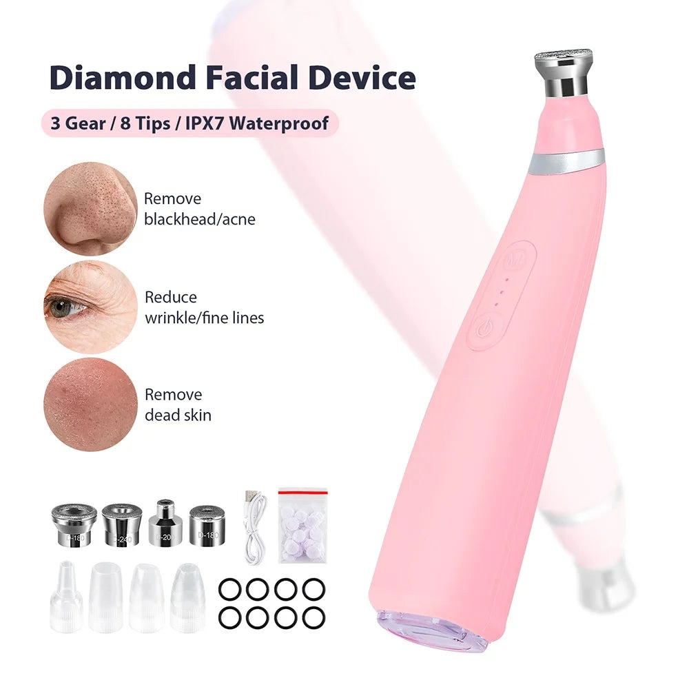 Foreverlily Portable Diamond Peeling Machine Microdermabrasion Facial Cleaning Device Exfoliation Vacuum Blackhead Remover