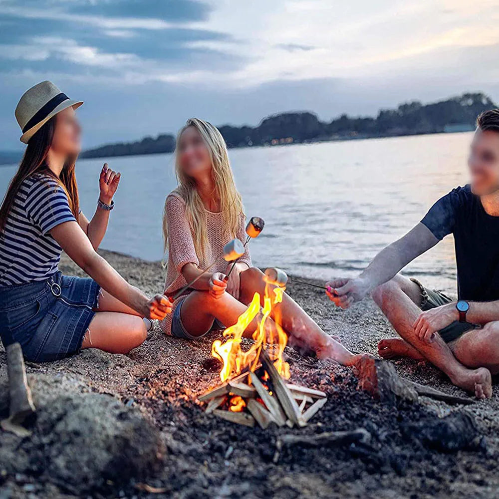 Marshmallow Roast with Wooden Handle Retractable Fork Set 32 Inch Retractable Marshmallow Skewer Campfire Grill Tool