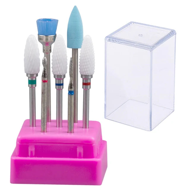 7pcs Nail Art Tungsten Steel Milling Cutter Set Ceramic Nail Drill Bit Electric Drill Nail Machine Pedicure Tool Accessories