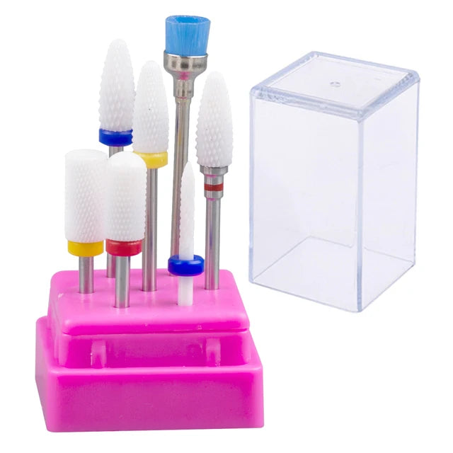 7pcs Nail Art Tungsten Steel Milling Cutter Set Ceramic Nail Drill Bit Electric Drill Nail Machine Pedicure Tool Accessories