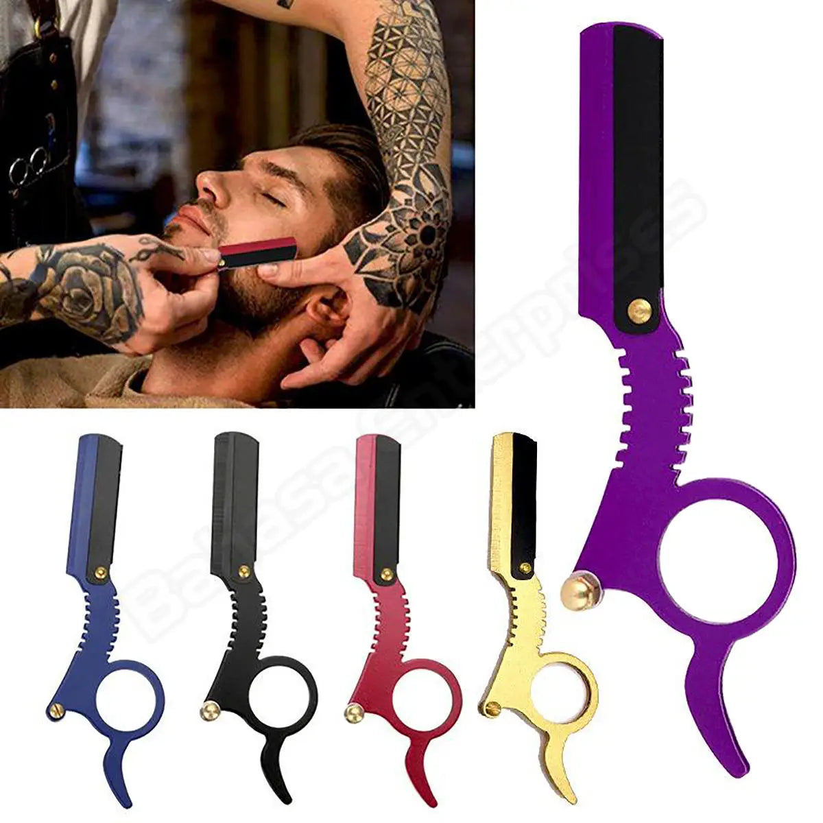 Salon Stainless Steel Ring Shaver Classical Manual Beard Shaving Eyebrow Tools Professional Straight Angle Barber Tools Supplies