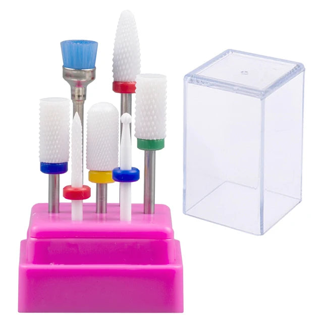 7pcs Nail Art Tungsten Steel Milling Cutter Set Ceramic Nail Drill Bit Electric Drill Nail Machine Pedicure Tool Accessories
