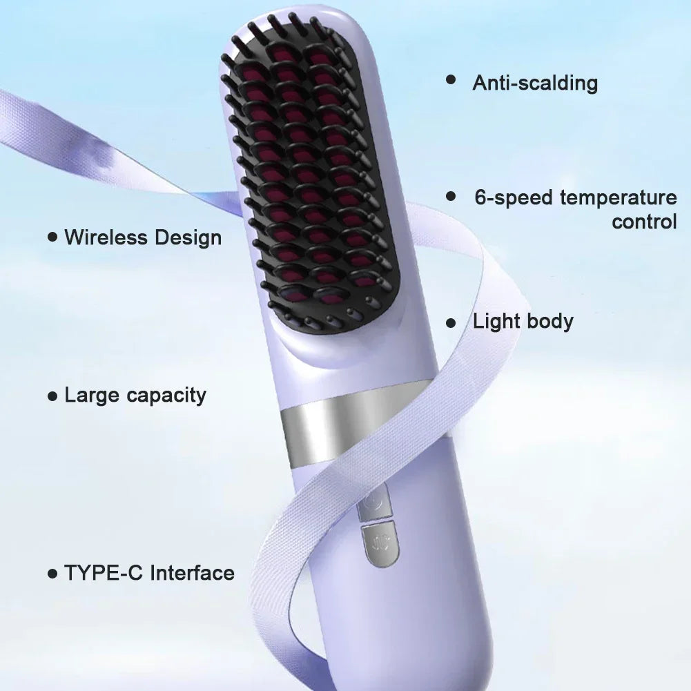 Wireless Hair Straightener Hot Comb Ceramic Heating Professional Electric Brush smoot hairstyle Iron Negative Ion Hair Care Comb