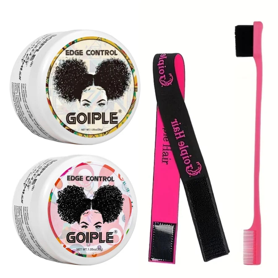 GOIPLE 30g Women Edge Control Wax Kit Non-Greasy Styling Gel Small Size Long Lasting Slick Flyaways Hairline Gel with Brush 4pcs