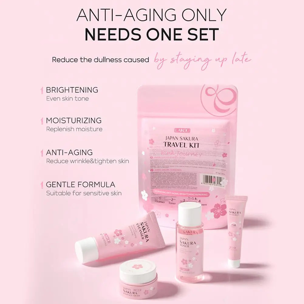 4pcs/Bag Sakura Skin Care Sets Facial Cleanser Face Face Toner Sunscreen Products Care Moisturizing Smoothing Nourishing