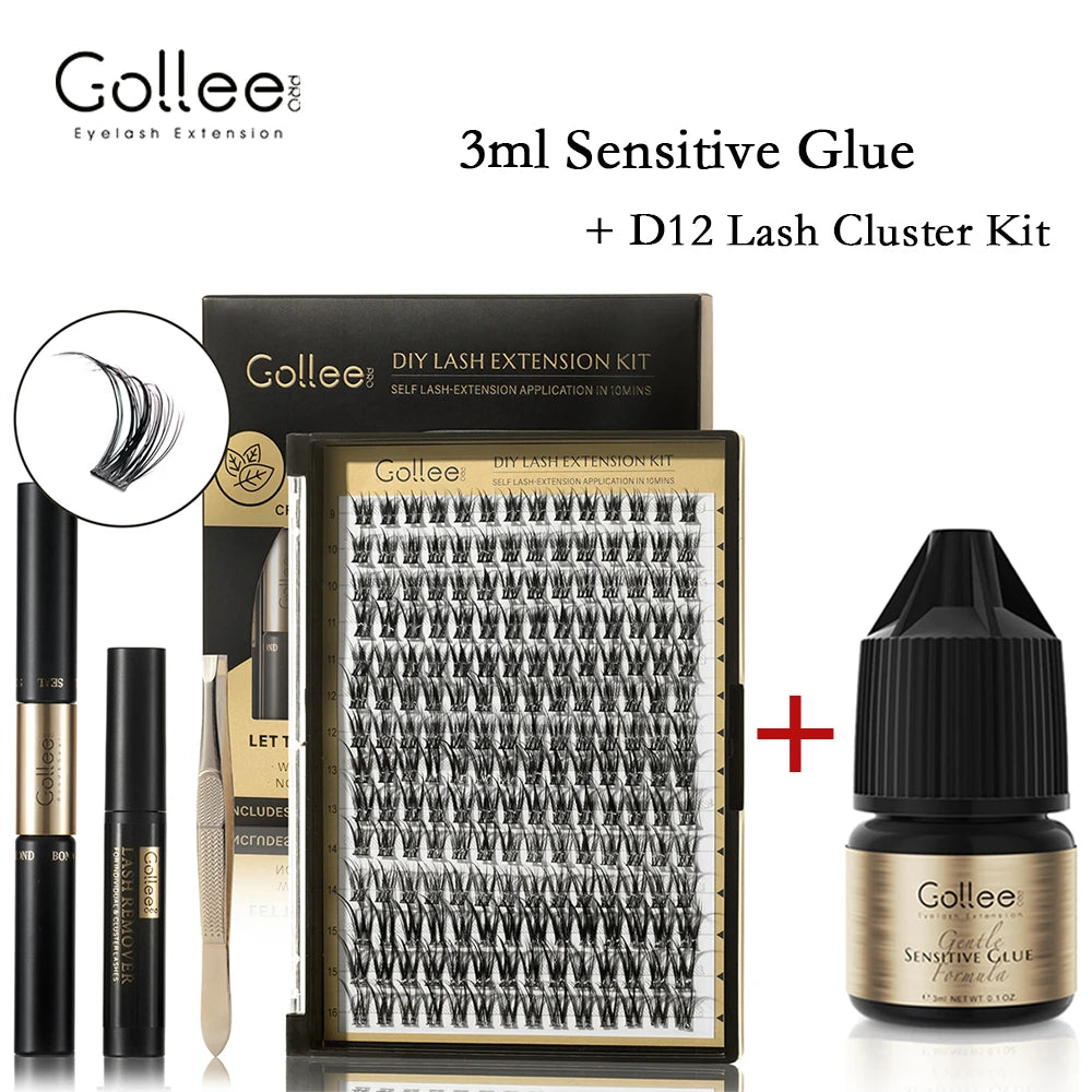 Gollee Lash DIY Cluster 168pcs 2 in1 Bond&Seal Cluster Lashes with Tweezer Remover Super Soft Premade Fan Lashes Makeup tools