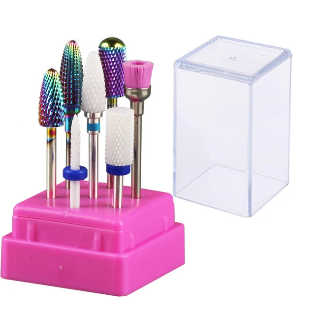 7pcs Nail Art Tungsten Steel Milling Cutter Set Ceramic Nail Drill Bit Electric Drill Nail Machine Pedicure Tool Accessories