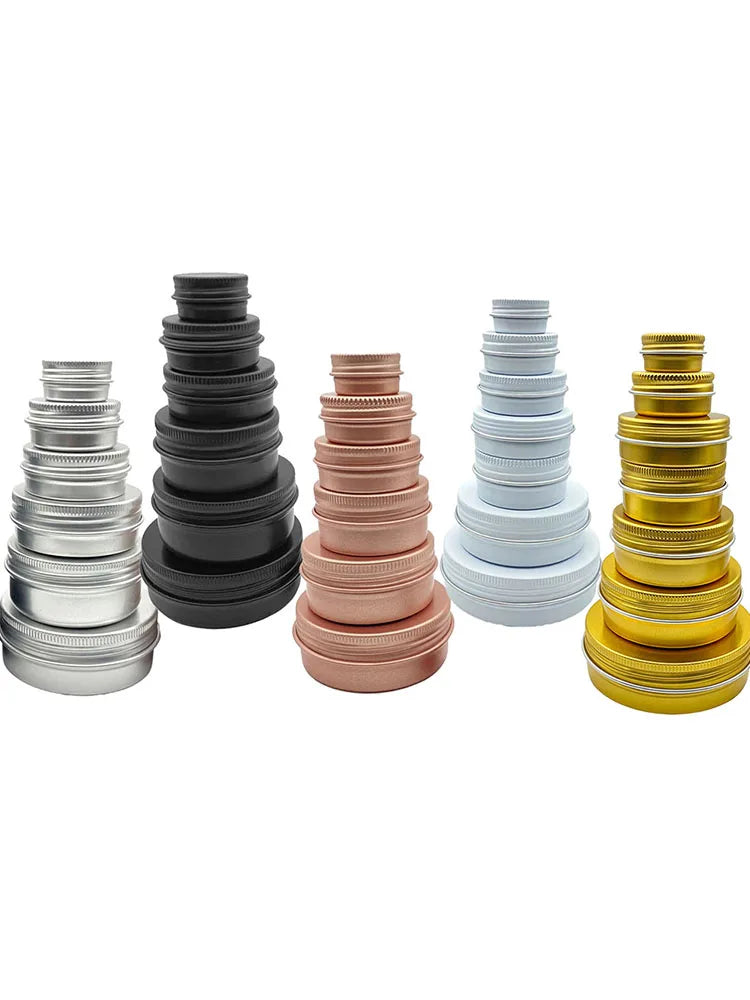 10Pcs 5g/10g/15g/20/30/50/60ml Empty Aluminum Jar Refillable Cosmetic Bottle Ointment Cream Sample Packaging Container Screw Cap