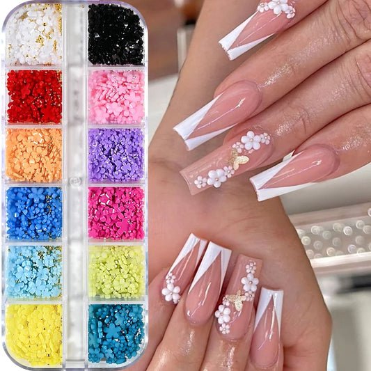 3D Acrylic Flower Nail Art Decorations Gold Silver Caviar Beads Nails Charms Mixed Resin Petal Blossom Nail Accessories DIY Nail