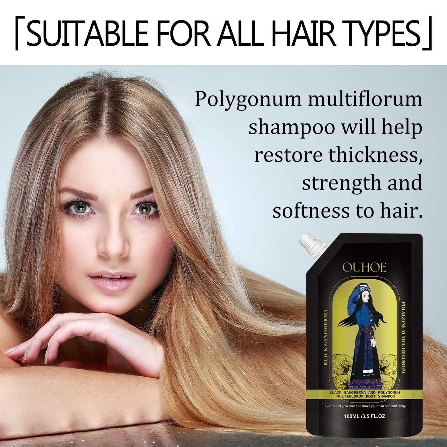 Anti Hair Loss Shampoo Deep Cleansing Dandruff Remover Improve Frizz Refreshing Oil Control Ginger Polygonum Multiflorum Shampoo